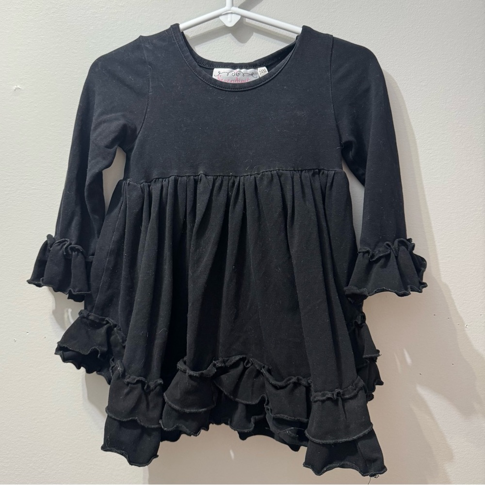Serendipity, Baby Girl's Black Ruffle Long Sleeve Tunic, Size 24M